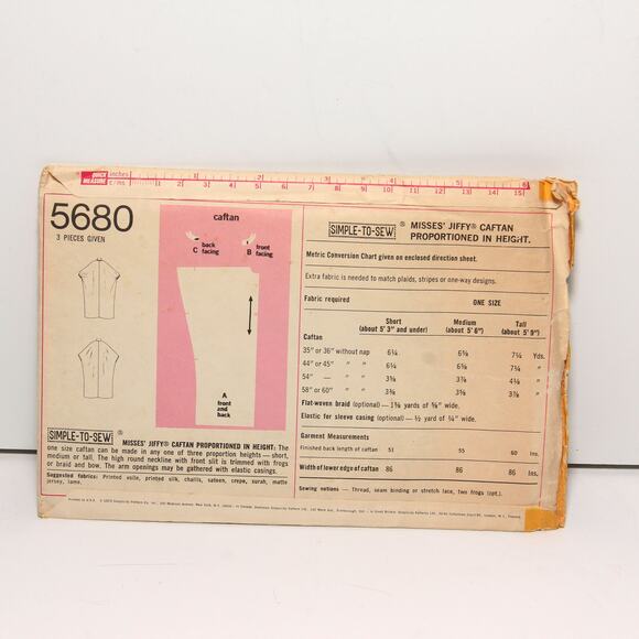 Vintage 70s Caftan Pattern Simplicity 5680 One Size CUT PIECES - Picture 2 of 2